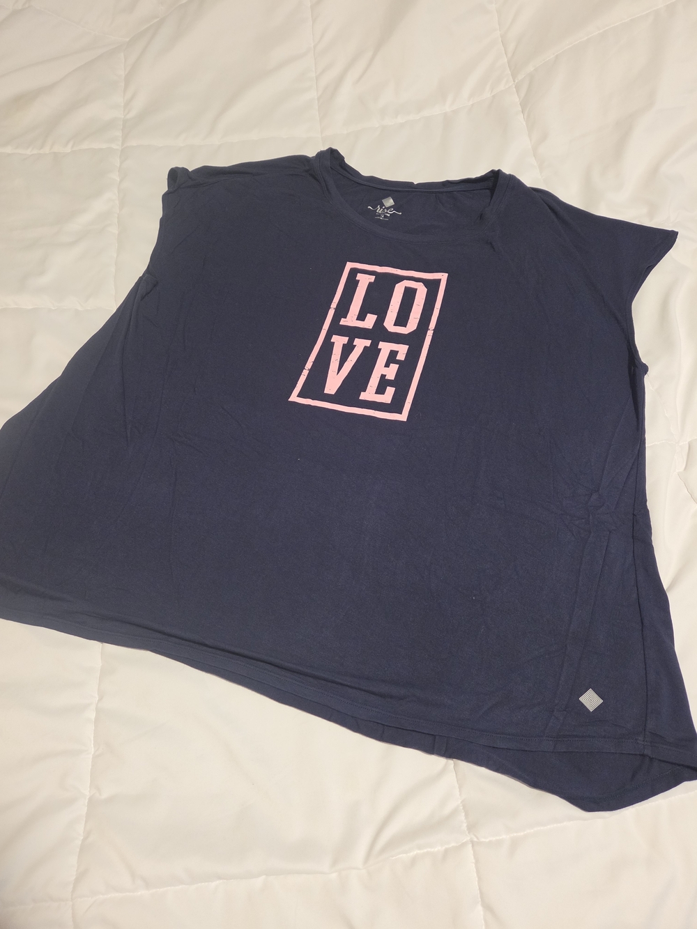 LuLaRoe Rise Navy Tee with Pink LOVE Graphic